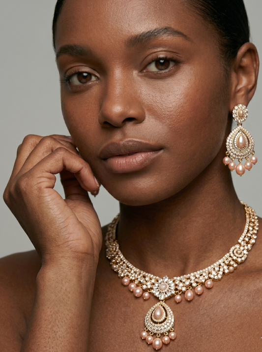 Pink Crystal Gold Jewelry Set
